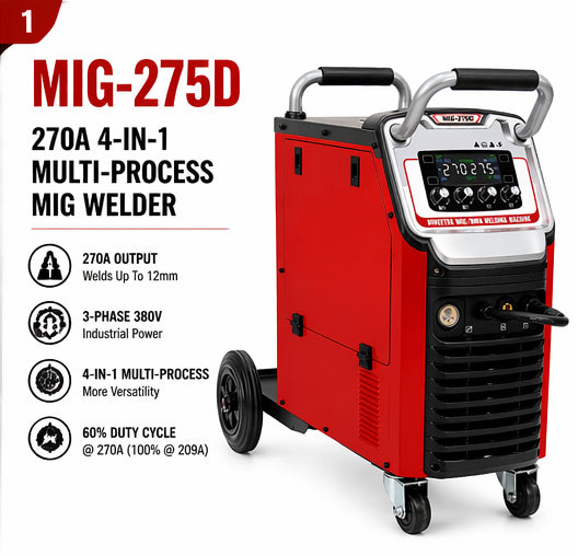 MIG-275D 270A 4-in-1 MIG Welder Gas Gasless Lift TIG Stick 3-Phase Doughty